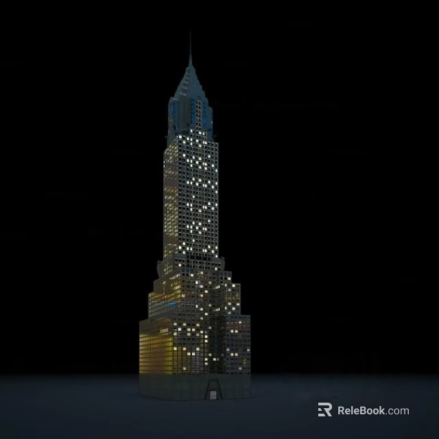 Tall Modern Office Building With Illuminated Exterior And Glass Facade Design 3d model 