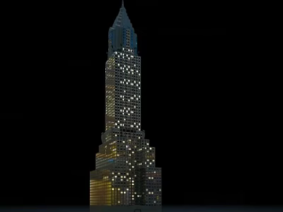 Tall Modern Office Building With Illuminated Exterior And Glass Facade Design 3d model