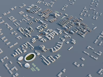 Aerial Planning View of Urban Layout with Circular Plaza Rectangular Blocks and Green Spaces 3d model