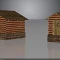 Two Log Cabins With Wooden Roofs And Stone Base Architectural Design