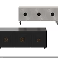Stylish Decorative Cabinets In Black And White With Circular Square Inlays Wheels Legs