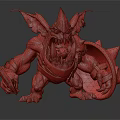Green Spiked Warrior Monster Character With Orange Glowing Eyes And Weapon Shield