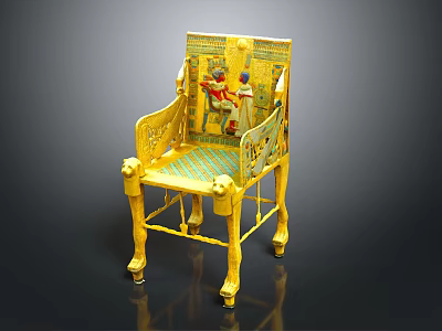 Golden Ornate Chair With Ancient Figural Motifs And Colorful Decorations 3d model