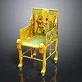 Golden Ornate Chair With Ancient Figural Motifs And Colorful Decorations