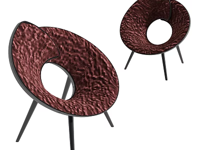 Stylish Red Leisure Chair with Hollow Design Velvet Upholstery and Black Metal Legs 3d model