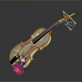 Elegant Decorative Violin With Purple Rose Golden Trim And Colorful Tassels