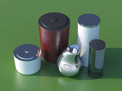 Modern Kitchen Tableware Set With White Red Silver Metal Cylindrical Storage Containers 3d model