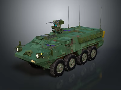 Modern Green Military Armored Wheeled Vehicle With Roof Antennas And Weapon System 3d model
