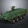 Modern Green Military Armored Wheeled Vehicle With Roof Antennas And Weapon System
