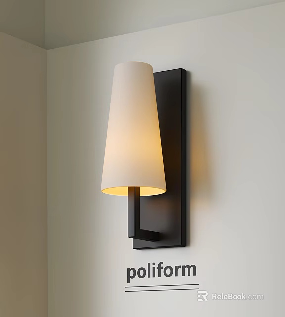 Modern Wall Sconce With White Shade Black Frame On White Wall Warm Glow 3d model 