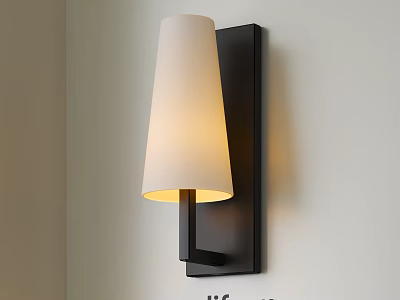 Modern Wall Sconce With White Shade Black Frame On White Wall Warm Glow 3d model