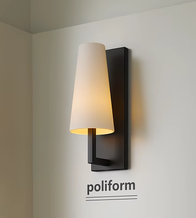 Modern Wall Sconce With White Shade Black Frame On White Wall Warm Glow 3d model