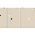 Beige Fire Doors With Hinges Red Signs And Different Handles Design