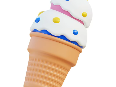 Colorful Ice Cream Cone With White Cream Pink Layer And Yellow Blue Sprinkles 3d model