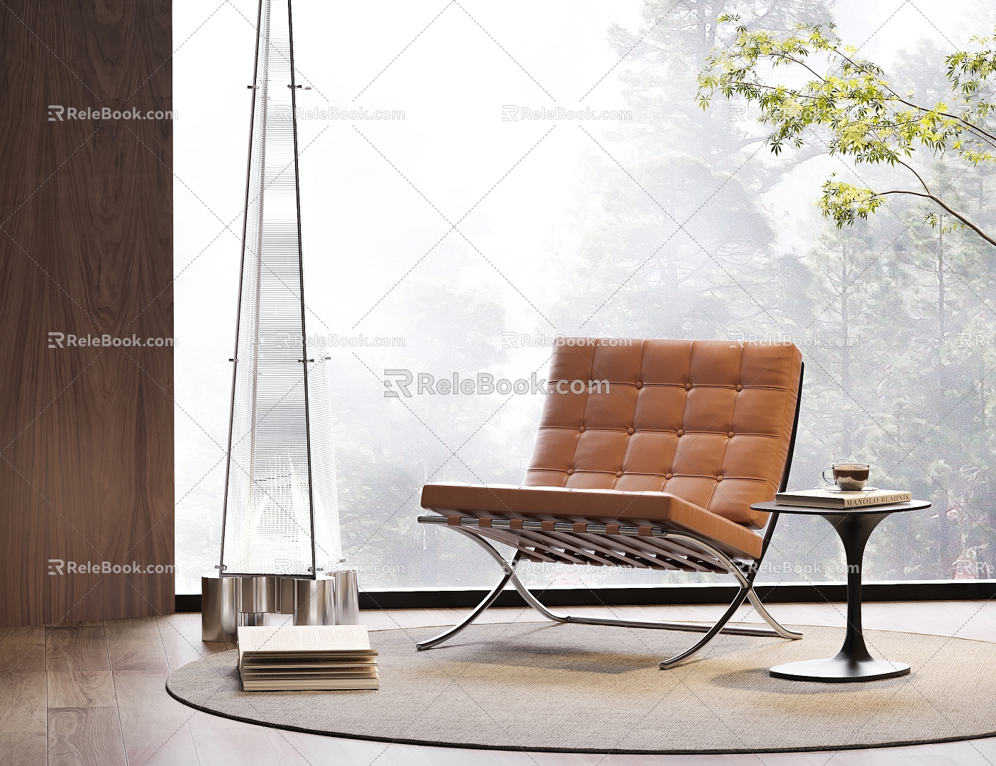 Leisure chair floor lamp side books 3d model