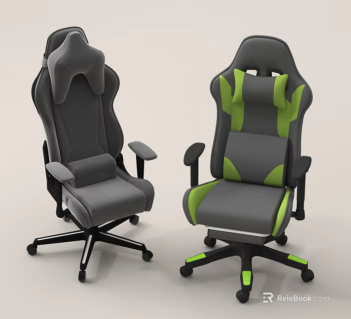 Ergonomic Gaming Chairs With Gray And Green Design Adjustable Armrests And Wheels 3d model 