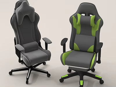 Ergonomic Gaming Chairs With Gray And Green Design Adjustable Armrests And Wheels 3d model