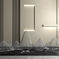 White Wire Rockery Garden Ornaments On Black Marble Floor Light Wall Vertical Stripes Rectangular Lights