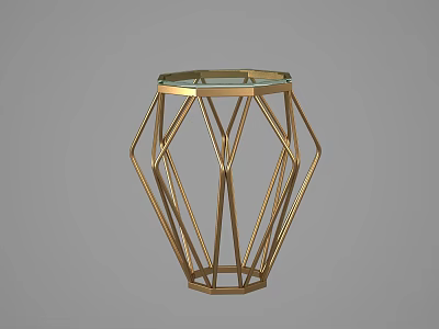 Modern Geometric Side Table With Gold Metal Frame And Glass Top 3d model