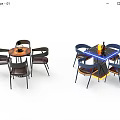 Stylish Dining Table Set Featuring Wooden Blue Tabletop And Decorative Lighting With Chairs 3d model