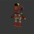 Red Robot Character Model With Mama Cakes Label And Mechanical Limbs 3d model