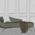 Elegant Green Chaise Lounge With Pillow And Throw Blanket Against Paneled Wall