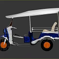 Artistic Tuk Tuk With White Roof Blue And White Body Orange Wheels And Light Seats