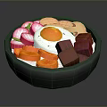 Colorful Rice Bowl With Fried Egg Carrot Radish Mushroom And Meat Chunks