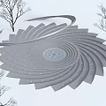 Spiral Structure Plaza Landscape With Central Circular Area And Bare Surrounding Trees 3d model