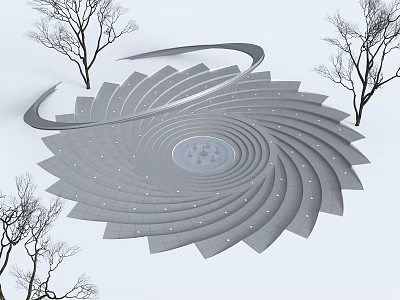 Spiral Structure Plaza Landscape With Central Circular Area And Bare Surrounding Trees 3d model