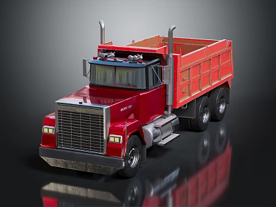 Red Heavy Duty Dump Truck With Chrome Grille And Open Bed Design 3d model