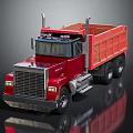 Red Heavy Duty Dump Truck With Chrome Grille And Open Bed Design