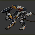 Futuristic Mechanical Creature Character With Blue White Orange Accents And Robotic Tail Structure