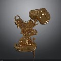 Golden Traditional Sculpture With Intricate Carvings Cloud Patterns And Dragon Shaped Ornate Base