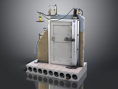 Metal Swing Door Installation On Concrete Base With Mounting Hardware Components 3d model