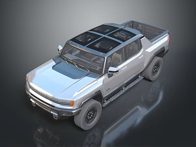 Modern Silver Pickup Truck With Panoramic Roof Rugged Tires And Spacious Truck Bed 3d model