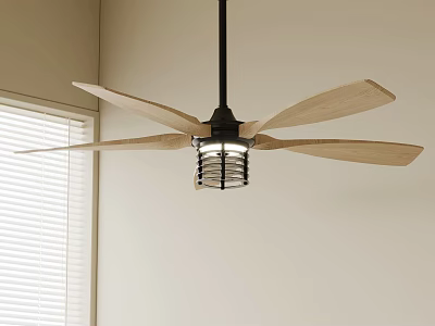 Modern Indoor Ceiling Fan With Wooden Blades And Integrated Light Fixture 3d model