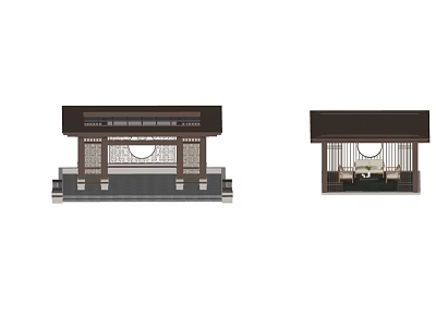 Two Traditional Wooden Gateway Designs With Circular Ornament Lattice And Steps 3d model