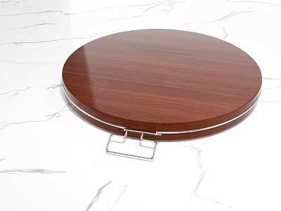 Round Wooden Kitchen Serving Tray Featuring Metal Edge And Stable Base Structure 3d model