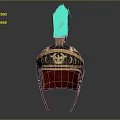 Ancient Ornamental Helmet with Red Plume Golden Decorations and Blue Accents