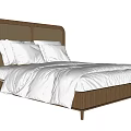 Elegant Modern Double Bed With Woven Brown Headboard And White Bedding 3d model