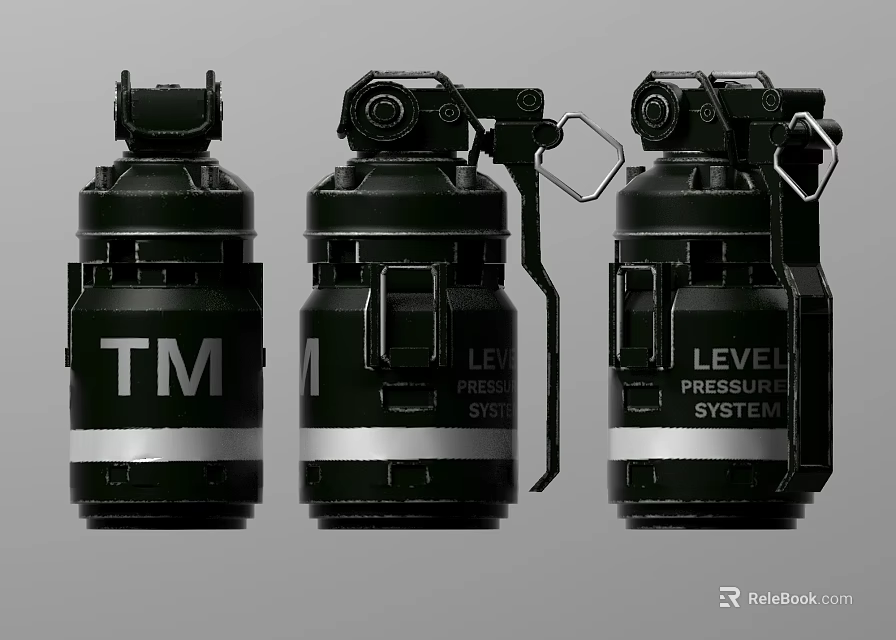 Black Military Hand Grenades With Level Pressure System And Labels 3d model 