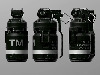 Black Military Hand Grenades With Level Pressure System And Labels 3d model