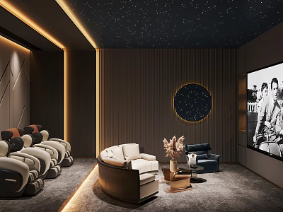Luxury Home Theater Interior With Starry Ceiling And Comfortable Seating 3d model