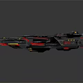 Sci Fi Spaceship with Black Red Blue Colors Futuristic Design Glowing Lines on Reflective Surface