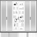 Modern Wooden Display Cabinet With Vertical Striped Doors And Open Shelves Holding Books And Decor Items