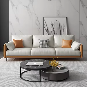 Modern three-seat sofa coffee table combination 3d model
