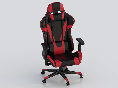 Black And Red Gaming Chair With High Back Armrests And Wheeled Base 3d model