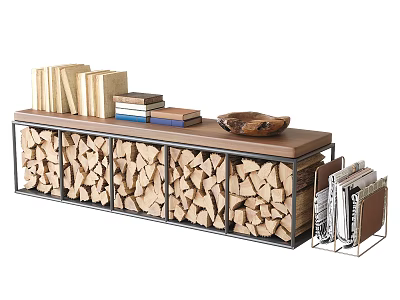 Entryway Cabinet Sideboard With Metal Frame Wood Log Storage And Top Shelf For Books Bowl 3d model