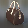 Stylish Brown Leather Handbag With White Handles Textured Surface Zipper Closure And Metal Hardware